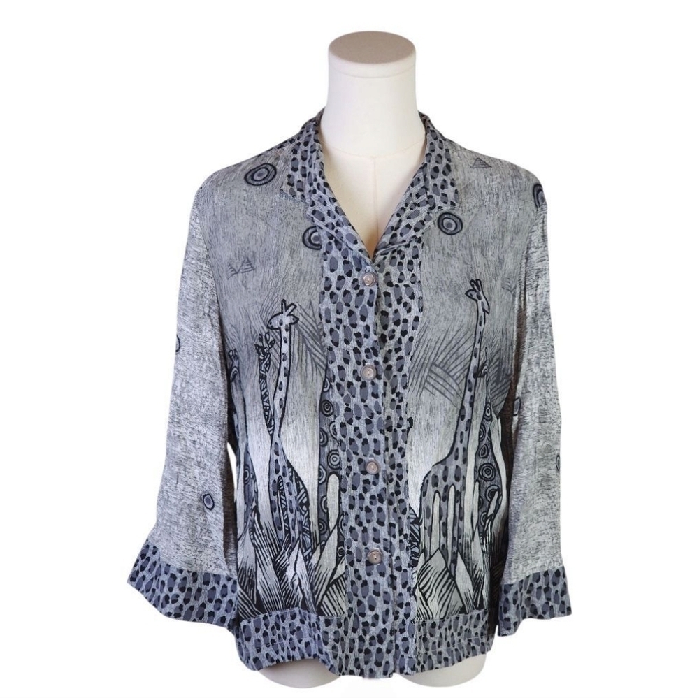 Vintage Sea Suns Giraffe Print Button-Up Blouse Made in USA Animal Print